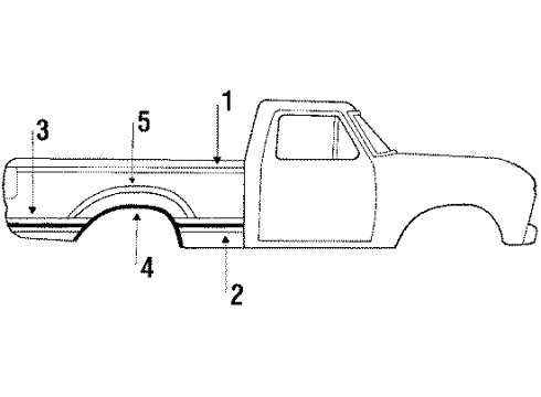 1986 Ford F-150 Wheel Opening Molding, Driver Side Diagram for E7TZ-9929165-A