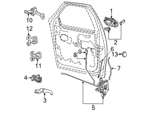 2000 Ford Expedition Front Door - Lock & Hardware Diagram