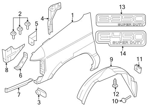 2021 Ford E-350 Super Duty Fender & Components, Exterior Trim Diagram