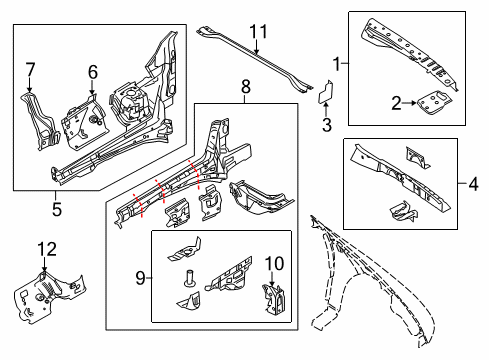 2015 Ford Police Interceptor Sedan Structural Components & Rails Diagram