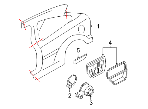 2003 Ford Focus Quarter Panel & Components, Exterior Trim Diagram