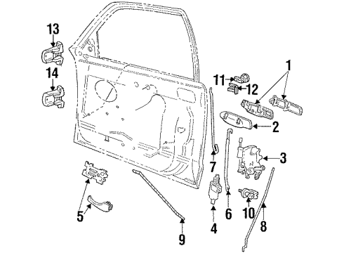 1997 Mercury Grand Marquis Front Door - Lock & Hardware Diagram