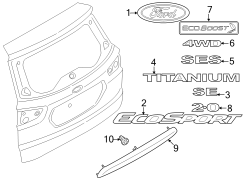 2020 Ford EcoSport License Panel, Rear Diagram for GN1Z-10038-A