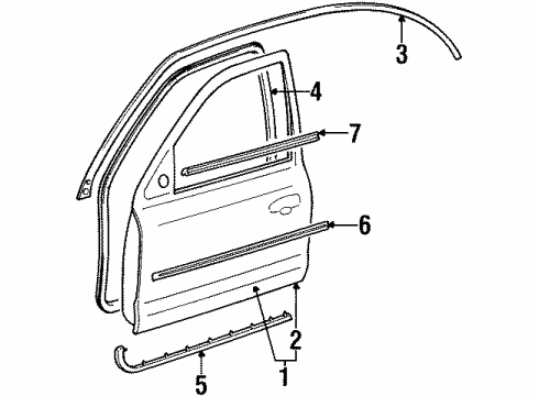 1996 Ford Contour Front Door & Components, Exterior Trim Diagram