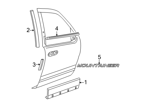 2007 Mercury Mountaineer Exterior Trim - Front Door Diagram