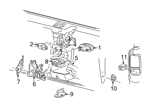 2000 Ford Expedition Lift Gate - Lock & Hardware Diagram
