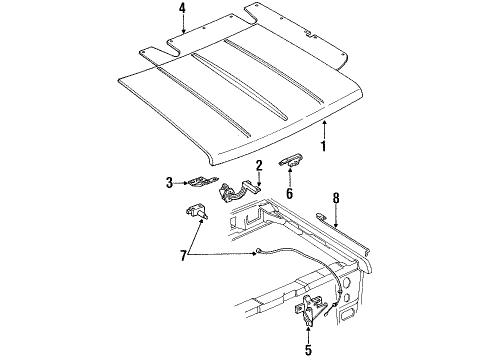 1989 Ford Ranger Hood & Components Diagram