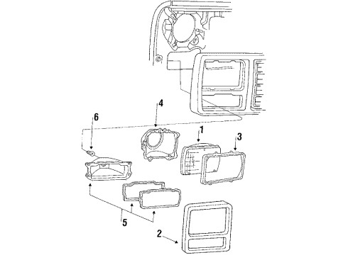 1989 Ford E-150 Econoline Headlamp Components, Park Lamps Diagram