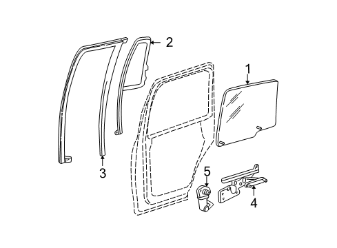 2000 Ford Expedition Rear Door - Glass & Hardware Diagram
