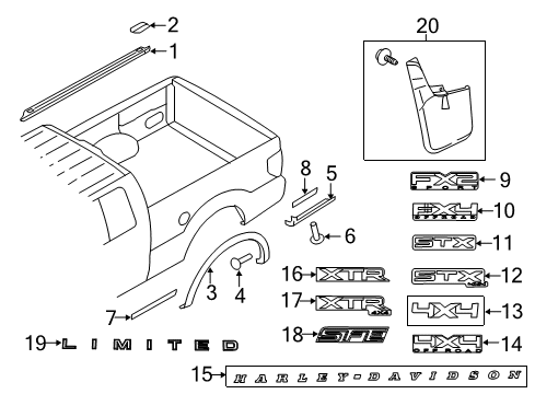 2012 Ford F-150 Mud Guard, Rear Diagram for 5L3Z-16A550-BAA