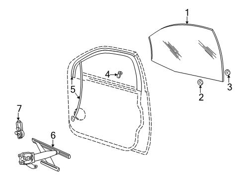 2000 Mercury Sable Front Door - Glass & Hardware Diagram