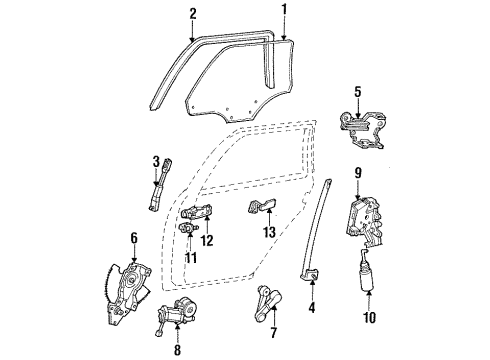 1986 Ford Taurus Rear Door Glass & Hardware Diagram