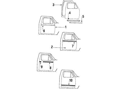 1986 Ford Bronco Door & Components, Moldings Diagram