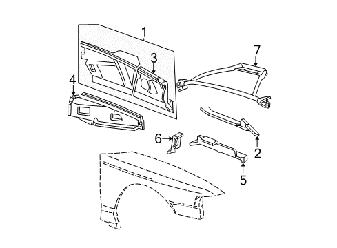 2000 Ford Mustang Apron/Rail Assembly Bracket, Passenger Side Diagram for F4ZZ-16D156-A