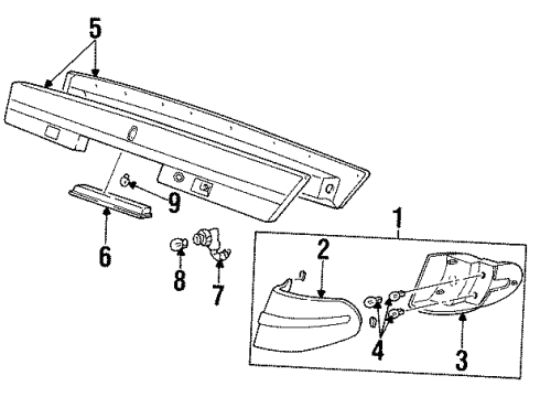 1995 Lincoln Continental Tail Lamps, Rear Reflector Diagram