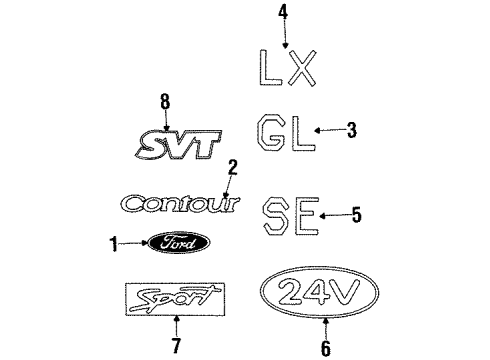 1996 Ford Contour Nameplate, Passenger Side Diagram for F5RZ-5442528-A