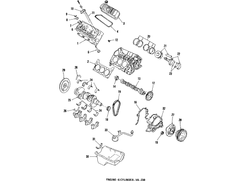 1990 Mercury Cougar Engine Parts, Mounts, Cylinder Head & Valves, Camshaft & Timing, Oil Pan, Oil Pump, Crankshaft & Bearings, Pistons, Rings & Bearings Diagram