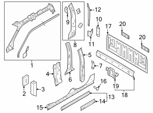2023 Ford F-250 Super Duty Back Panel, Hinge Pillar Diagram 1 - Thumbnail