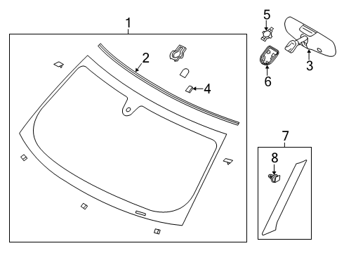 2017 Ford Flex Windshield Glass, Exterior Moldings Diagram