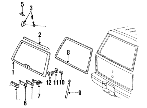 1994 Ford Explorer Lift Gate - Glass & Hardware Diagram