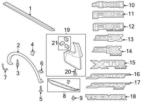 2021 Ford Ranger Decal, Black/Silver, Rear Diagram for MB3Z-21290D12-KA