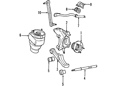 1995 Lincoln Continental Front Suspension Components, Lower Control Arm, Stabilizer Bar Diagram