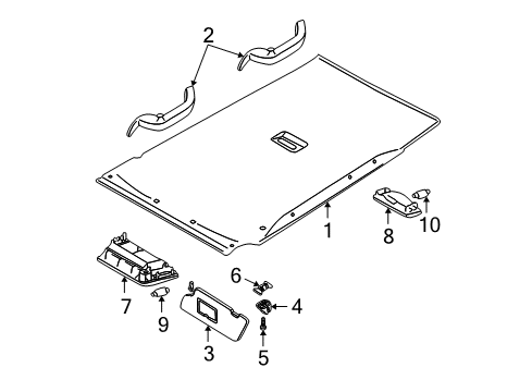 2001 Ford Focus Sunvisor, Passenger Side Diagram for 1S4Z-5404104-DAB