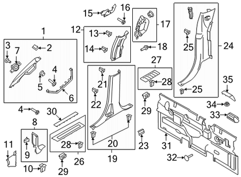 2022 Ford F-150 Windshield Pillar Trim, Black, Passenger Side Diagram for ML3Z-1503598-BA