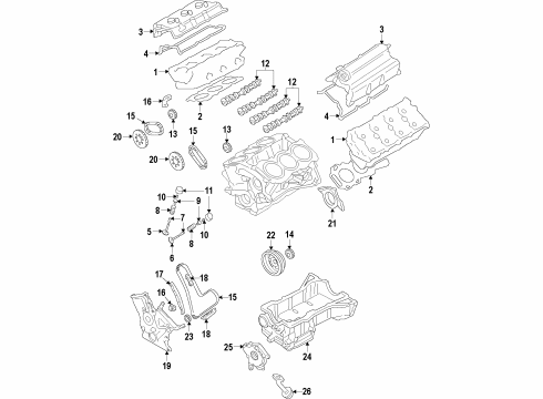 2008 Ford Taurus Engine Parts, Mounts, Cylinder Head & Valves, Camshaft & Timing, Variable Valve Timing, Oil Pan, Oil Pump, Crankshaft & Bearings Diagram