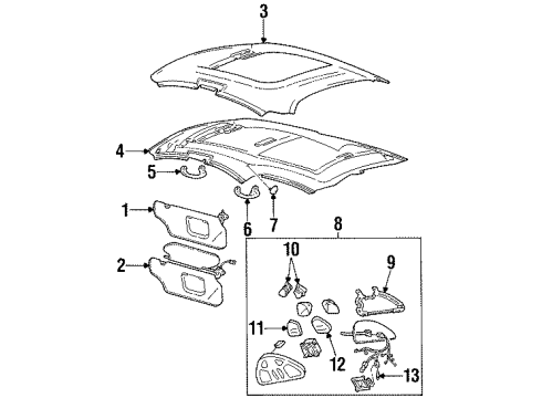 1999 Ford Taurus Sunvisor, Passenger Side Diagram for XF1Z5404104DAC