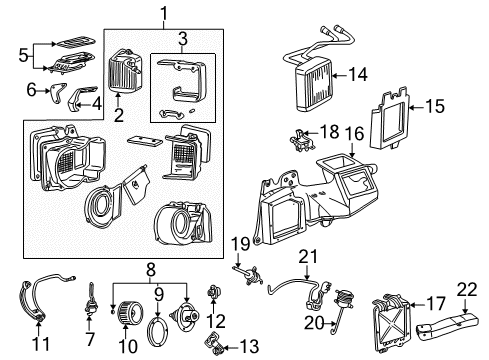 2004 Ford Excursion A/C Evaporator & Heater Components Diagram
