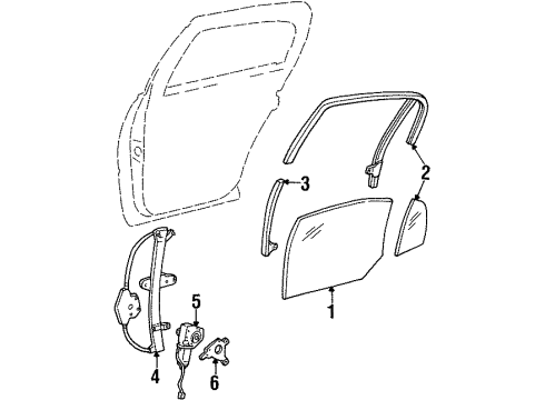 2000 Lincoln Town Car Rear Door - Glass & Hardware Diagram