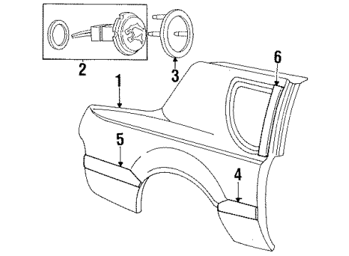 1988 Mercury Cougar Quarter Panel Glass, Outer Components, Exterior Trim Diagram