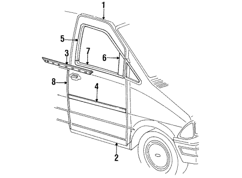 1989 Ford Aerostar Front Door & Components, Exterior Trim Diagram