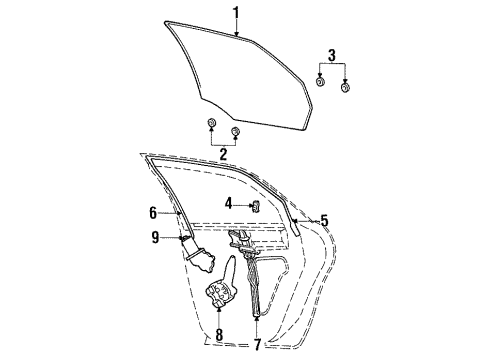 1999 Mercury Sable Rear Door - Glass & Hardware Diagram
