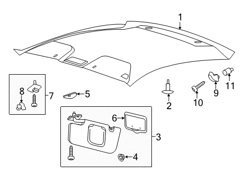 2012 Ford Mustang Sunvisor, Charcoal Black, Driver Side Diagram for DR3Z-6304105-DB