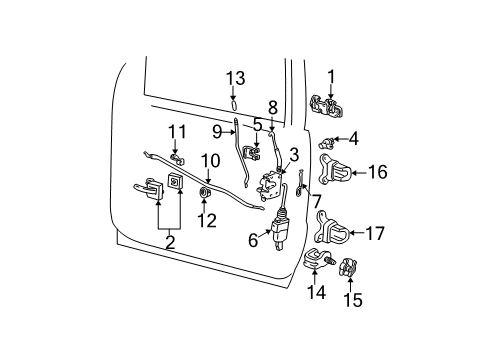 1999 Ford Explorer Front Door - Lock & Hardware Diagram