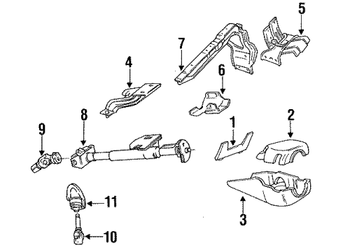1992 Mercury Capri Steering Column Housing & Components, Shaft & Internal Components, Shroud, Switches & Levers Diagram