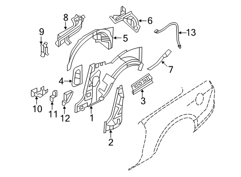 2010 Ford Mustang Lock Pillar, Front Outer Driver Side Diagram for 5R3Z-7624383-A