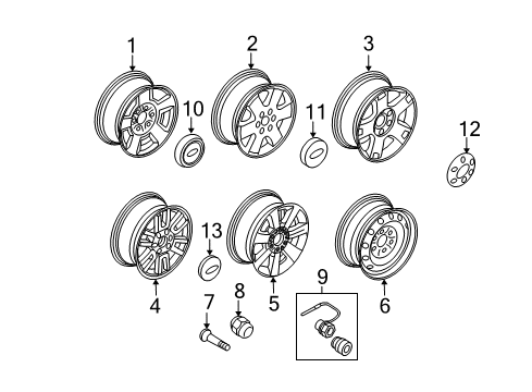 2009 Ford Expedition Wheels, Covers & Trim Diagram