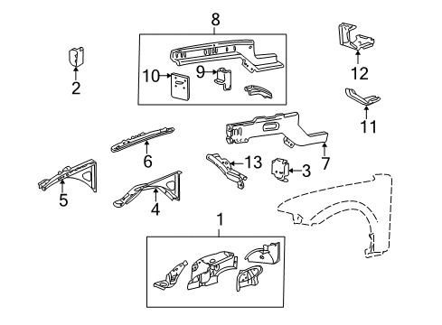 2001 Lincoln LS Fender Bracket, Driver Side Diagram for XW4Z-16D157-AA