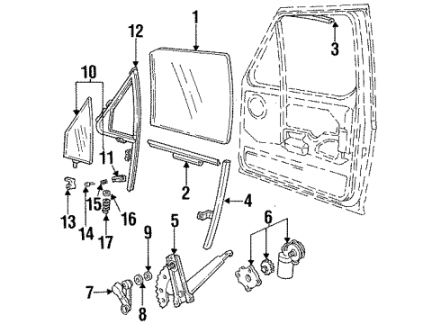 1993 Ford F-250 Front Door - Glass & Hardware Diagram