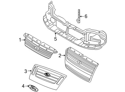 2010 Ford Explorer Grille & Components Diagram