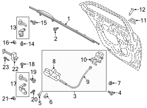 2019 Lincoln Continental Rear Door - Lock & Hardware Diagram