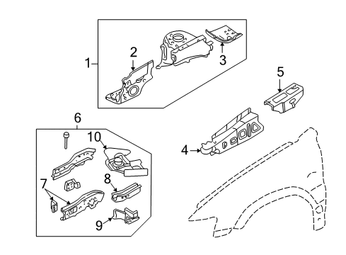 2003 Ford Escape Structural Components & Rails Diagram