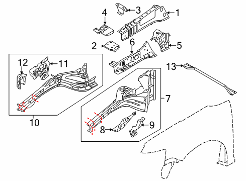 2010 Ford Flex Structural Components & Rails Diagram