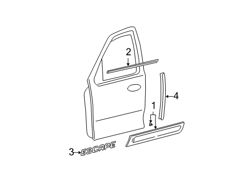 2005 Ford Escape Belt Weatherstrip, Front Driver Side Diagram for 6L8Z-7820935-AA