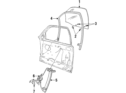 1998 Ford Crown Victoria Front Door - Glass & Hardware Diagram