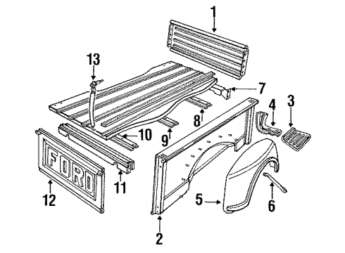 1987 Ford F-150 Tail Gate, Front & Side Panels, Floor Diagram 1 - Thumbnail
