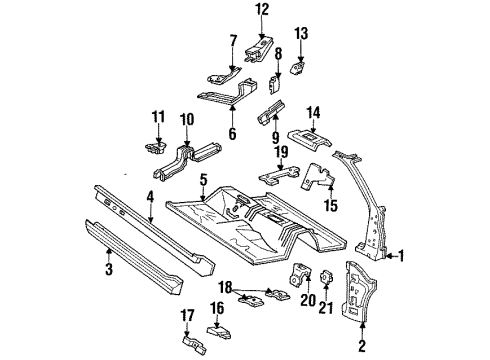 1997 Ford Mustang Rail Reinforcement Gusset, Passenger Side Diagram for 1R3Z-63101A72-AA